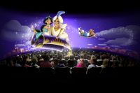 Aladdiin and Jasmine fly high in Mickey’s PhilharMagic show at the Magic Kingdom theme park.